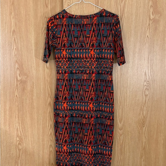 LuLaRoe Geometric Midi Dress - Gray and Orange - Picture 3 of 5
